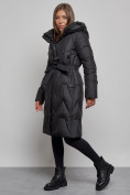 Оптом Пальто утепленное молодежное зимнее женское черного цвета 586828Ch, фото 3