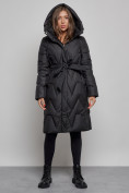 Оптом Пальто утепленное молодежное зимнее женское черного цвета 586828Ch в Ульяновске, фото 5