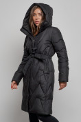 Оптом Пальто утепленное молодежное зимнее женское черного цвета 586828Ch в Екатеринбурге, фото 6