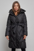 Оптом Пальто утепленное молодежное зимнее женское черного цвета 586828Ch в Баку, фото 8