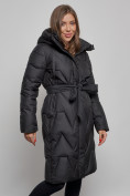 Оптом Пальто утепленное молодежное зимнее женское черного цвета 586828Ch в Перми, фото 9