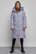 Оптом Пальто утепленное молодежное зимнее женское голубого цвета 586828Gl в Баку