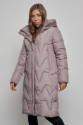 Оптом Пальто утепленное молодежное зимнее женское коричневого цвета 586828K в Екатеринбурге, фото 10