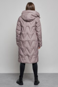 Оптом Пальто утепленное молодежное зимнее женское коричневого цвета 586828K в Екатеринбурге, фото 4