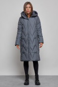 Оптом Пальто утепленное молодежное зимнее женское темно-синего цвета 586828TS в Баку