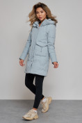 Оптом Зимняя женская куртка молодежная с капюшоном бирюзового цвета 586832Br в Казани, фото 5