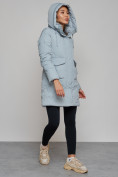 Оптом Зимняя женская куртка молодежная с капюшоном бирюзового цвета 586832Br в Казани, фото 9