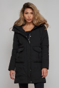 Оптом Зимняя женская куртка молодежная с капюшоном черного цвета 586832Ch в Казани, фото 5