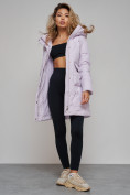 Оптом Зимняя женская куртка молодежная с капюшоном фиолетового цвета 586832F в Казани, фото 14
