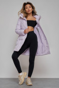Оптом Зимняя женская куртка молодежная с капюшоном фиолетового цвета 586832F в Казани, фото 15