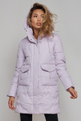 Оптом Зимняя женская куртка молодежная с капюшоном фиолетового цвета 586832F в Казани, фото 7