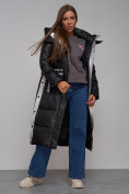 Оптом Пальто утепленное молодежное зимнее женское черного цвета 5873Ch в Баку, фото 17
