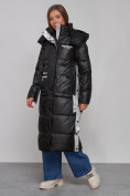 Оптом Пальто утепленное молодежное зимнее женское черного цвета 5873Ch в Иркутске, фото 2