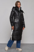 Оптом Пальто утепленное молодежное зимнее женское черного цвета 5873Ch в Калининграде, фото 3