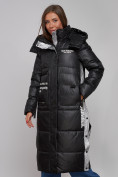Оптом Пальто утепленное молодежное зимнее женское черного цвета 5873Ch в Сочи, фото 9