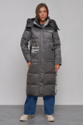 Оптом Пальто утепленное молодежное зимнее женское темно-серого цвета 5873TC в Новосибирске