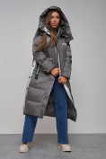 Оптом Пальто утепленное молодежное зимнее женское темно-серого цвета 5873TC в Астане, фото 19