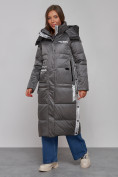 Оптом Пальто утепленное молодежное зимнее женское темно-серого цвета 5873TC, фото 2