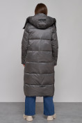 Оптом Пальто утепленное молодежное зимнее женское темно-серого цвета 5873TC, фото 4