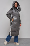 Оптом Пальто утепленное молодежное зимнее женское темно-серого цвета 5873TC в Омске, фото 7