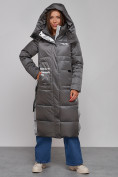 Оптом Пальто утепленное молодежное зимнее женское темно-серого цвета 5873TC в Омске, фото 8