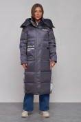 Оптом Пальто утепленное молодежное зимнее женское темно-фиолетового цвета 5873TF в Челябинске