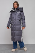 Оптом Пальто утепленное молодежное зимнее женское темно-фиолетового цвета 5873TF в Баку, фото 2