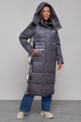 Оптом Пальто утепленное молодежное зимнее женское темно-фиолетового цвета 5873TF, фото 6