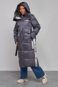 Оптом Пальто утепленное молодежное зимнее женское темно-фиолетового цвета 5873TF, фото 7
