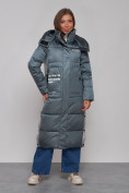 Оптом Пальто утепленное молодежное зимнее женское темно-зеленого цвета 5873TZ в Алма-Ате
