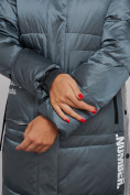 Оптом Пальто утепленное молодежное зимнее женское темно-зеленого цвета 5873TZ, фото 14