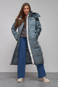 Оптом Пальто утепленное молодежное зимнее женское темно-зеленого цвета 5873TZ в Оренбурге, фото 16