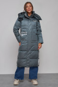 Оптом Пальто утепленное молодежное зимнее женское темно-зеленого цвета 5873TZ в Казани, фото 7