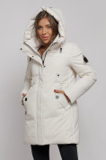 Оптом Зимняя женская куртка молодежная с капюшоном бежевого цвета 589003B в Казани, фото 9