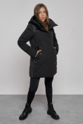 Оптом Зимняя женская куртка молодежная с капюшоном черного цвета 589003Ch в Казани, фото 10