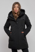 Оптом Зимняя женская куртка молодежная с капюшоном черного цвета 589003Ch в Казани, фото 11