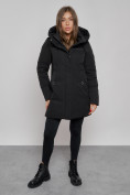 Оптом Зимняя женская куртка молодежная с капюшоном черного цвета 589003Ch в Казани, фото 8