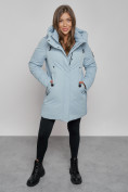 Оптом Зимняя женская куртка молодежная с капюшоном голубого цвета 589003Gl в Казани, фото 11