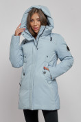 Оптом Зимняя женская куртка молодежная с капюшоном голубого цвета 589003Gl в Казани, фото 8