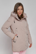 Оптом Зимняя женская куртка молодежная с капюшоном коричневого цвета 589003K в Казани, фото 10