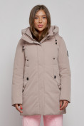 Оптом Зимняя женская куртка молодежная с капюшоном коричневого цвета 589003K в Казани, фото 12