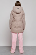 Оптом Зимняя женская куртка молодежная с капюшоном коричневого цвета 589003K в Казани, фото 4