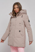 Оптом Зимняя женская куртка молодежная с капюшоном коричневого цвета 589003K в Казани, фото 9