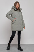 Оптом Зимняя женская куртка молодежная с капюшоном цвета хаки 589003Kh в Казани, фото 3