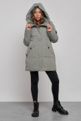 Оптом Зимняя женская куртка молодежная с капюшоном цвета хаки 589003Kh в Казани, фото 5