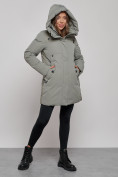 Оптом Зимняя женская куртка молодежная с капюшоном цвета хаки 589003Kh в Казани, фото 6