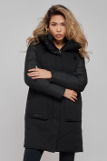 Оптом Зимняя женская куртка молодежная с капюшоном черного цвета 589006Ch в Казани, фото 21
