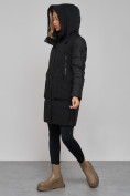 Оптом Зимняя женская куртка молодежная с капюшоном черного цвета 589006Ch в Казани, фото 7