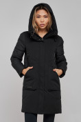 Оптом Зимняя женская куртка молодежная с капюшоном черного цвета 589006Ch в Казани, фото 8