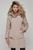 Оптом Зимняя женская куртка молодежная с капюшоном коричневого цвета 589006K в Казани, фото 10